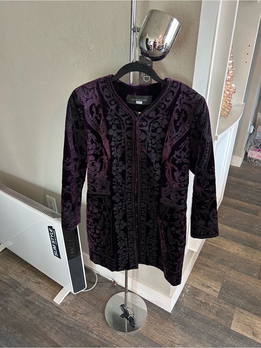 Elie Tahari Purple Velvet Embroidered Jacket
